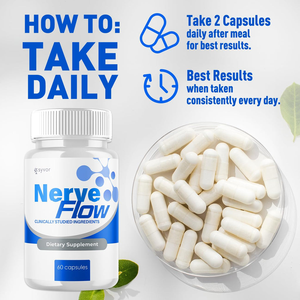(3 Pack) Nerve Flow Capsules, Official Nerve Flow Pills Made with All Natural Ingredients, Maximum Strength NerveFlow Sciatic Support Supplement with Advanced Vitamins for Women & Men (180 Capsules) - TrustMedUSA