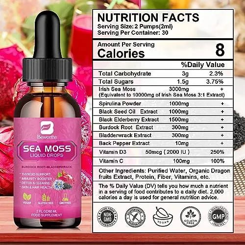 3000mg Sea Moss Liquid Drops - Black Seed Oil & Irish Sea Moss Gel - TrustMedUSA
