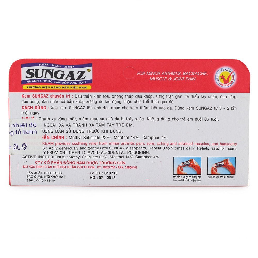 30g Vietnam Sungaz Rapid Pain Relief Yamano Relieve Pain Balm Analgesic Cream Rheumatoid Arthritis Bone Spurs Frozen Shoulde - TrustMedUSA