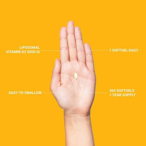 UpNourish Liposomal Vitamin D3 5000 IU Softgels - 1 Year Supply | Organic Coconut Oil Infused Vitamin D Supplements - Support Bone, Dental, Heart, Mood & Immune Health - Non GMO Gluten Free - 365 ct UpNourish Au supplements