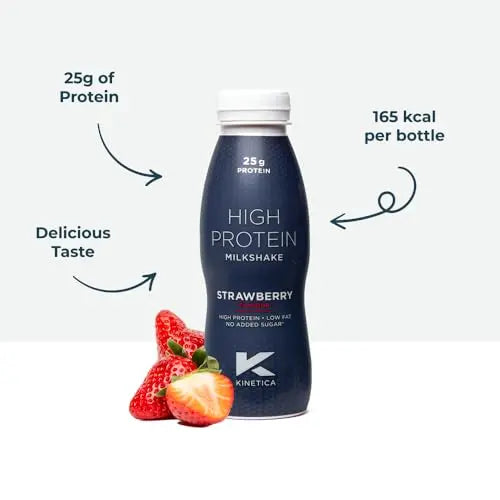 Kinetica Ready-to-Drink Protein Shake, 12 X 330mls, 165 cals, 25g Protein per Bottle, Low Fat (Strawberry) Kinetica Au supplements