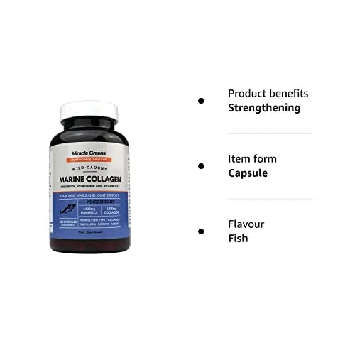 Marine Collagen 1400mg | 120 Capsules with Biotin, Hyaluronic Acid, Vitamin C, E, B2, Zinc, Copper & Iodine Miracle Greens Au supplements