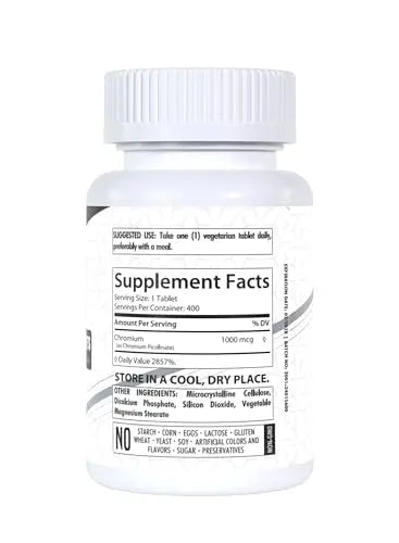 Chromium Picolinate 1000mcg | 400 Tablets | Support Carbohydrate Breakdown & Metabolism Healthfare Au supplements