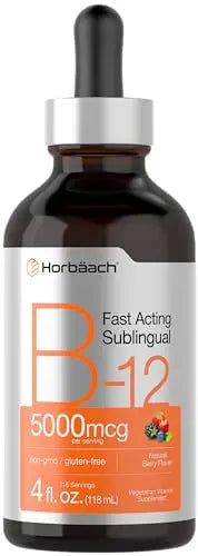 B-12 | 5000mcg | 4oz | Natural Berry Flavor Fast-Acting Sublingual Liquid Vitamin Horbäach Au supplements