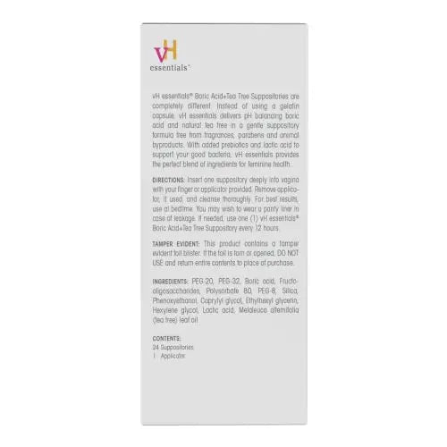 vH essentials Boric Acid + Tea Tree Vaginal Suppositories - Prebiotics Formula with Lactic Acid vH essentials Au supplements