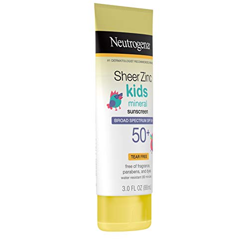 Neutrogena Sheer Zinc Oxide Kids Mineral Sunscreen Lotion, Broad Spectrum SPF 50+ with UVA/UVB Protection, Water-Resistant for 80 Minutes, Paraben-, Dye-, Fragrance- & Tear Free, 3 fl. oz