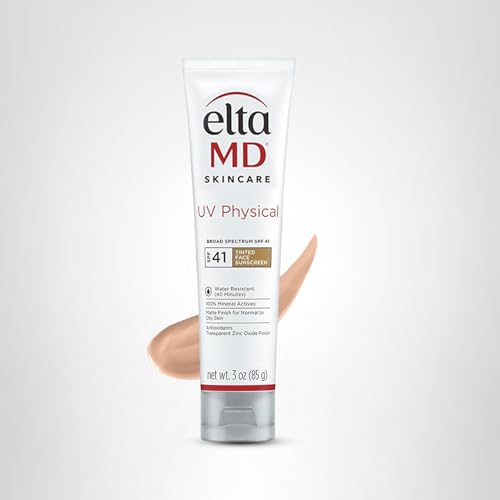 EltaMD UV Physical Tinted Mineral Sunscreen for Face SPF 41, 100% Mineral Actives Tinted Face Lotion, Water Resistant, Paraben-Free