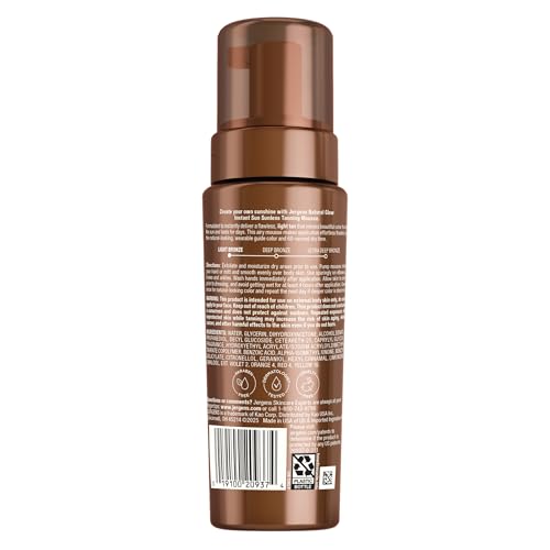 Jergens Natural Glow Instant Sun Body Mousse, Self Tanner for Light Bronze Tan, Sunless Tanning Body Bronzer