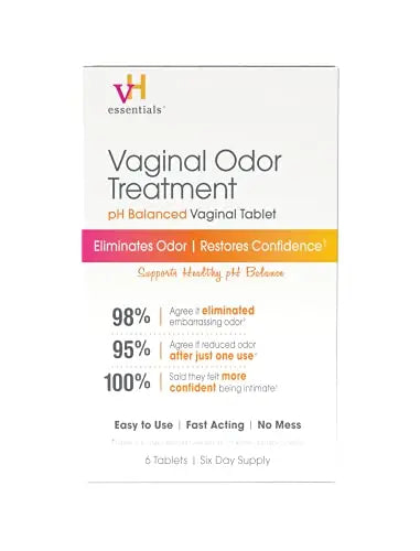 vH essentials Vaginal Odor Treatment - pH Balanced Vaginal Suppositories - 6 Tablets With Applicator, White vH essentials Au supplements