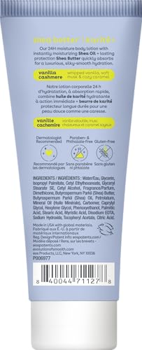 eos 24H Moisture Travel Body Lotion- Vanilla Cashmere, Travel Size Essential, Toiletries, Mini Body Lotion For Dry Skin, 2.5 fl oz