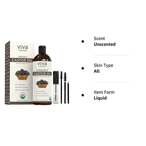 Viva Naturals Organic Castor Oil, 16 fl oz - Cold Pressed Castor Oil for Skin, Hair and Lashes - Traditionally Viva Naturals Au supplements