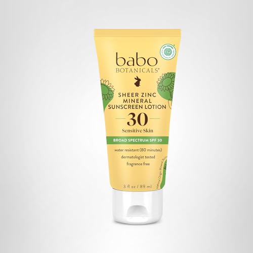 Babo Botanicals Zinc Sunscreen Lotion SPF 30 with 100% Mineral Actives, Non-Greasy, Water-Resistant, Fragrance-Free