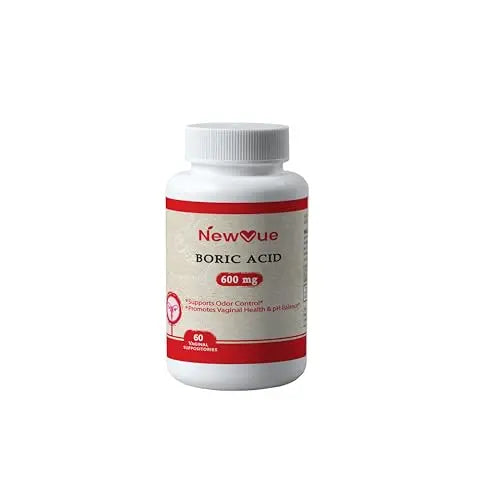 NewVue Boric Acid Vaginal Suppositories (600mg, 60 Count) Supports Vaginal pH Balance, Odor Control (USP Medical Grade Fine Powder, Easy Dissolve, Third Party Tested, Made in USA) NewVue Au supplements