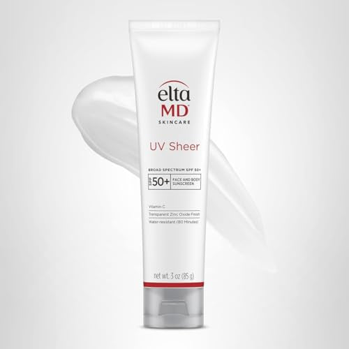 EltaMD UV Sheer Face and Body Sunscreen SPF 50+, Oil Free, No White Cast Sunscreen for Face and Body, Zinc Oxide Formula, 3.0 oz Tube