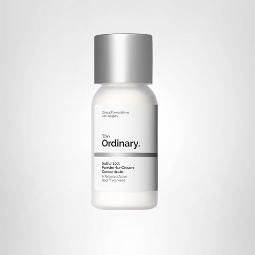 The Ordinary Sulfur 10% Powder-to-Cream Acne Spot Treatment Concentrate, Reduces Pimple Size and Zit Redness, 0.18 Oz