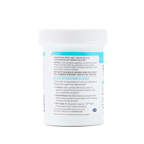 NatureWise Probiotics 70 Billion CFU - 17 Strains + Organic Prebiotics - Immune, Digestive & Gut Health Support for Women & Men - Vegetarian, Gluten-Free, Non-GMO - 30 Capsules[1-Month Supply] NatureWise Au supplements