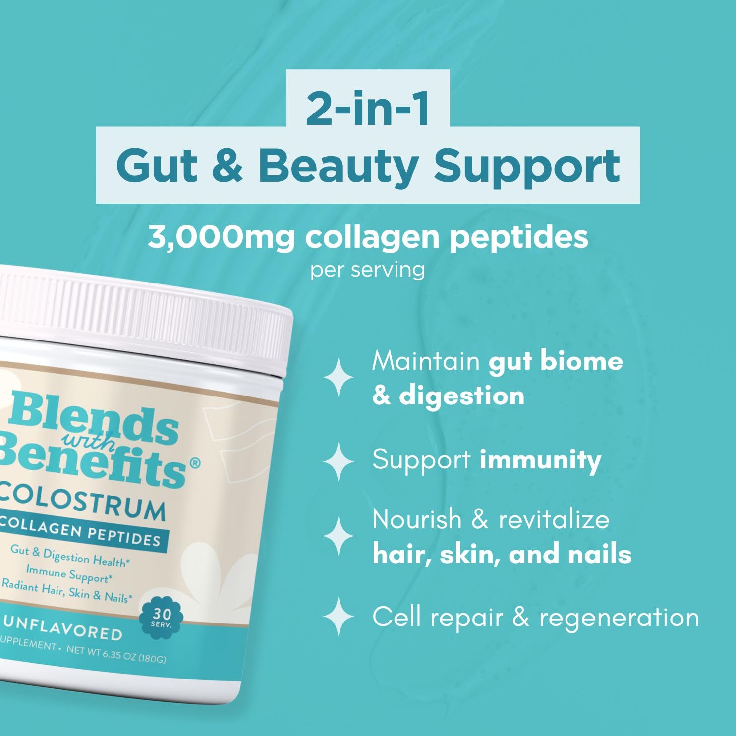 360 Nutrition Blends with Benefits Bovine Colostrum + Collagen Peptides Powder for Gut Health, Hair & Skin Beauty, Immune Support | Grass-Fed, No Added Sugar, Unflavored 6 oz - TrustMedUSA