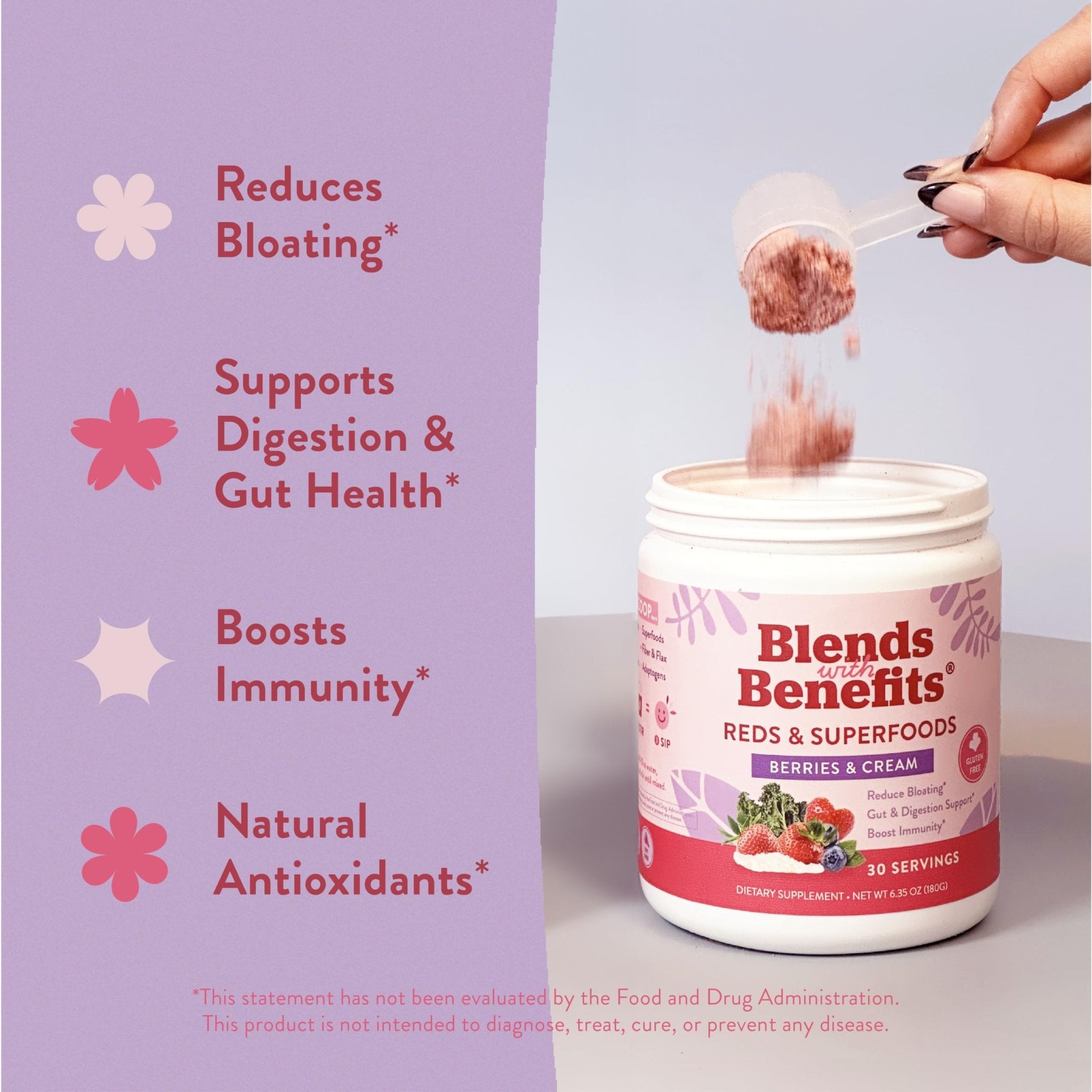 360 Nutrition Blends with Benefits Reds & Superfoods for Natural Antioxidants and Polyphenols, with Fruits & Veggies, Probiotics Digestion, Daily Energy - Berries & Cream - 30 Servings - TrustMedUSA
