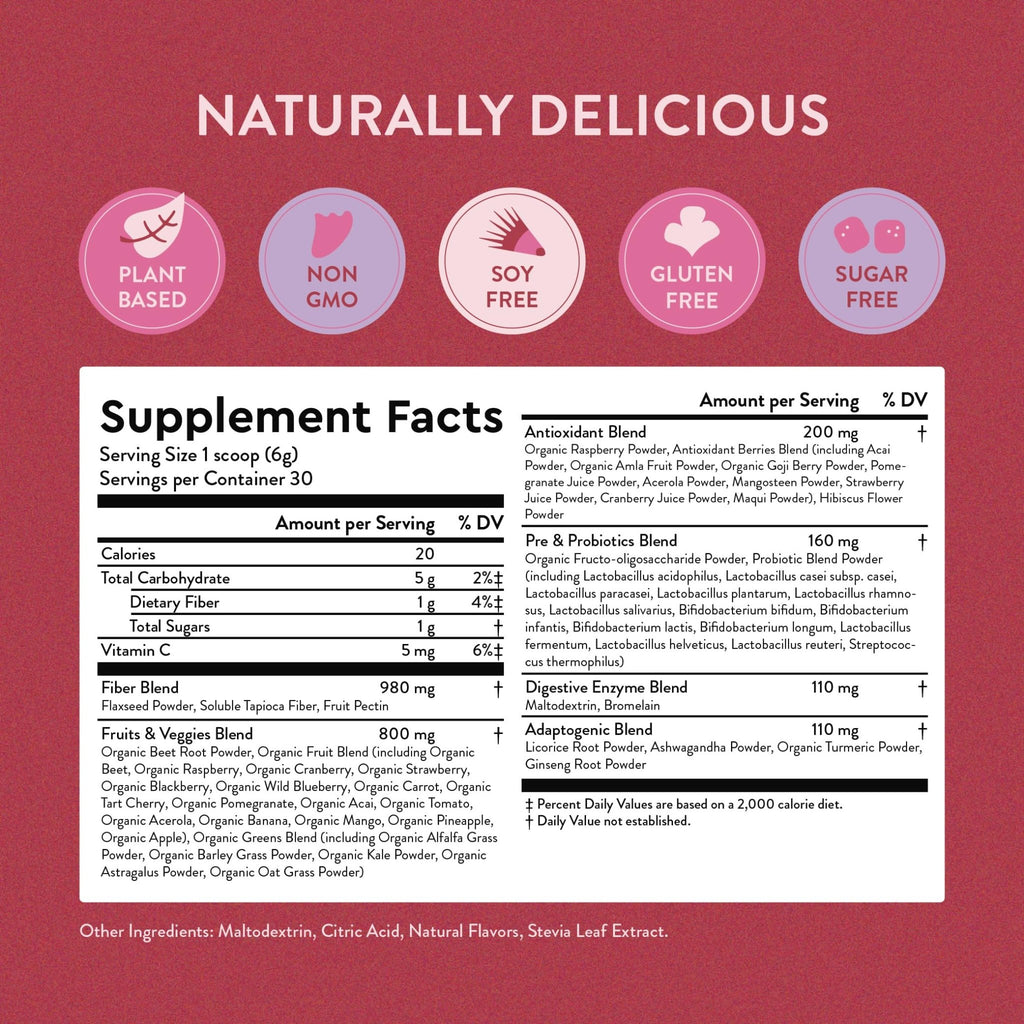 360 Nutrition Blends with Benefits Reds & Superfoods for Natural Antioxidants and Polyphenols, with Fruits & Veggies, Probiotics Digestion, Daily Energy - Berries & Cream - 30 Servings - TrustMedUSA