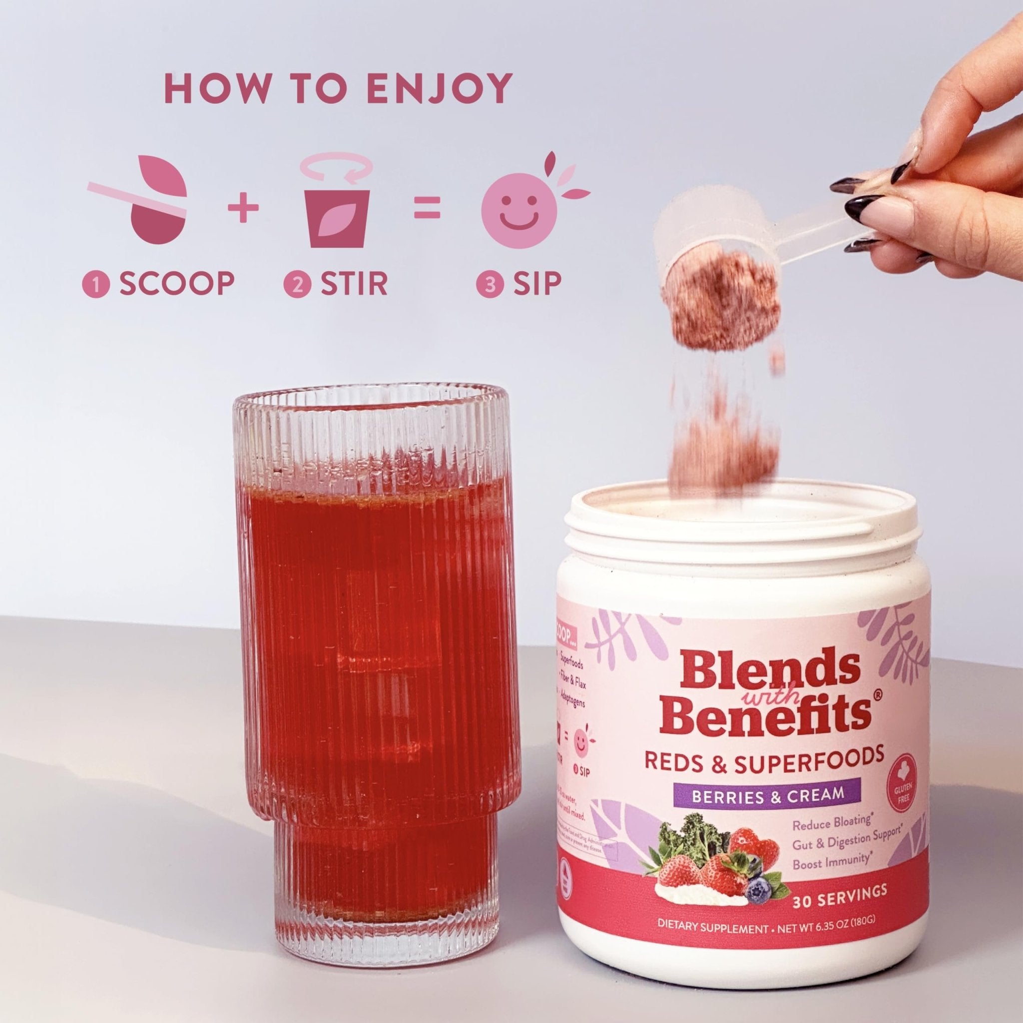 360 Nutrition Blends with Benefits Reds & Superfoods for Natural Antioxidants and Polyphenols, with Fruits & Veggies, Probiotics Digestion, Daily Energy - Berries & Cream - 30 Servings - TrustMedUSA