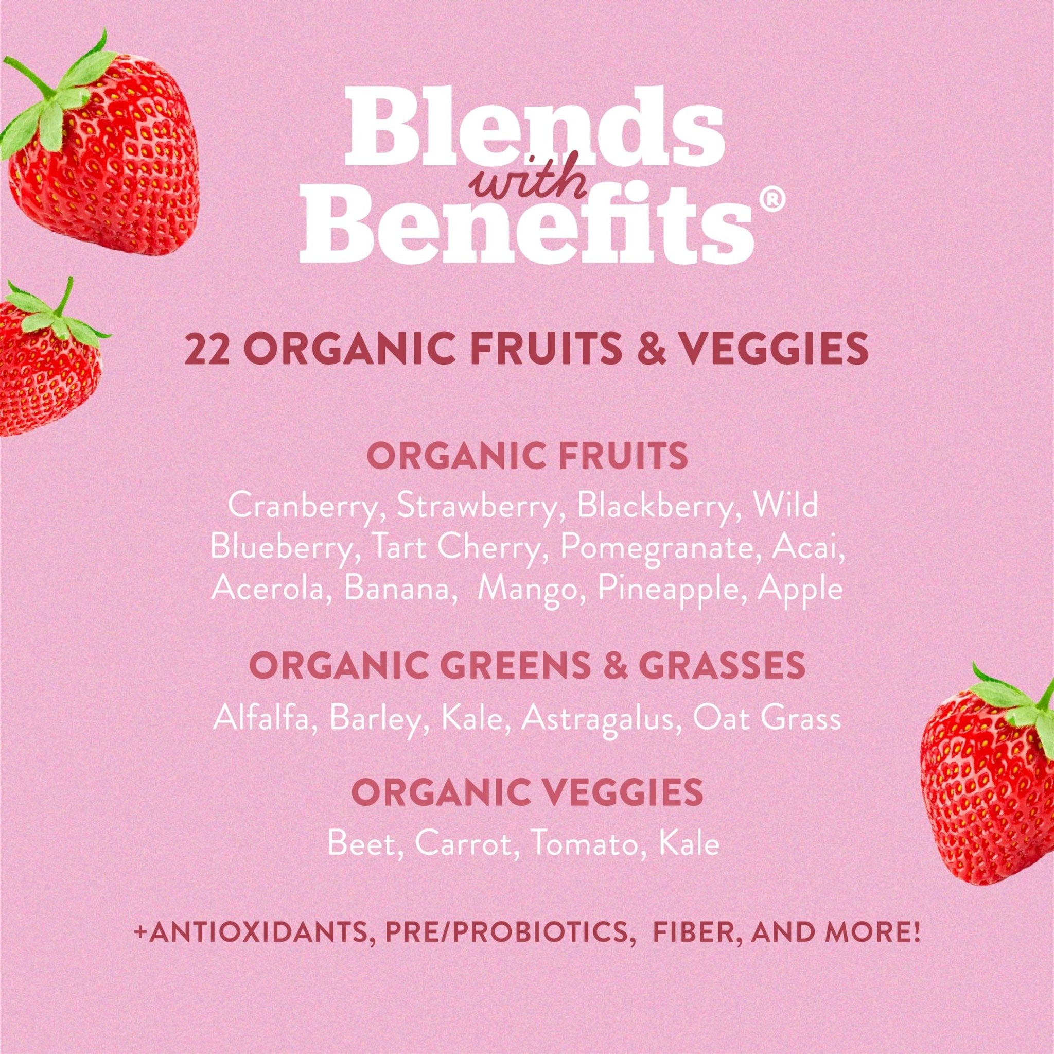 360 Nutrition Blends with Benefits Reds & Superfoods for Natural Antioxidants and Polyphenols, with Fruits & Veggies, Probiotics Digestion, Daily Energy - Berries & Cream - 30 Servings - TrustMedUSA