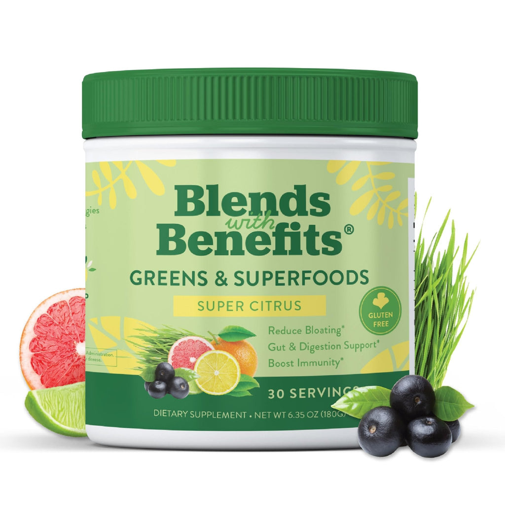 360 Nutrition Blends with Benefits Super Greens Powder w/Probiotics, Digestive Enzymes, Sugar & Gluten Free, Plant Based Superfood Drink Mix for Gut Health, Bloating, Immunity, Overall Health, 6.35 oz - TrustMedUSA