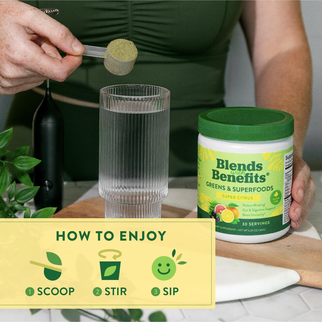 360 Nutrition Blends with Benefits Super Greens Powder w/Probiotics, Digestive Enzymes, Sugar & Gluten Free, Plant Based Superfood Drink Mix for Gut Health, Bloating, Immunity, Overall Health, 6.35 oz - TrustMedUSA
