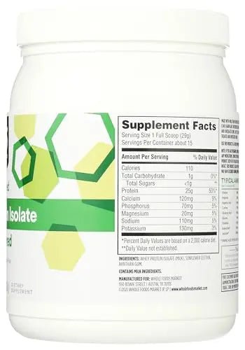 365 by Whole Foods Market, Unflavored Whey Protein Isolate, 15.1 Ounce - TrustMedUSA
