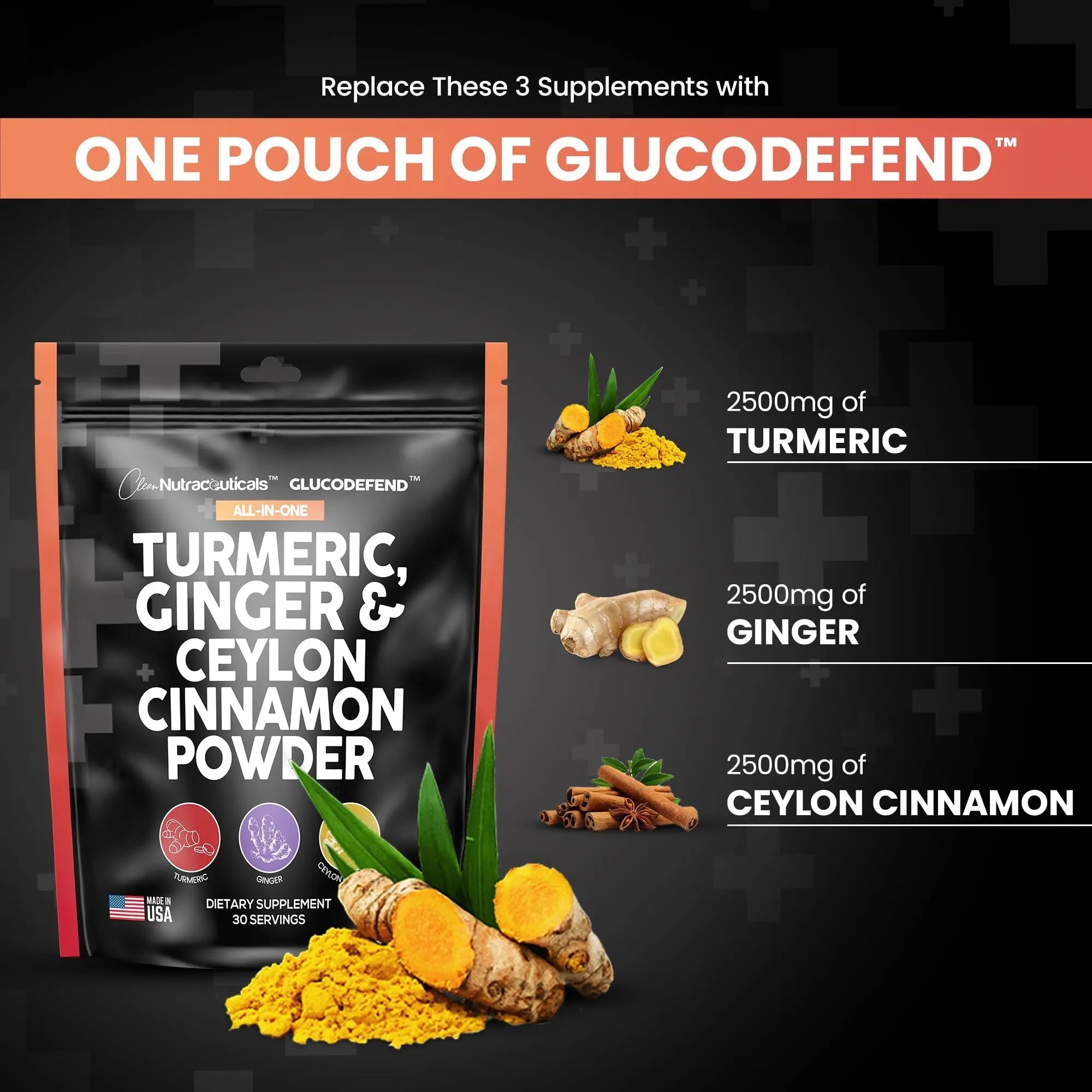 3in1 Turmeric Curcumin Ginger Root & Ceylon Cinnamon Powder Suppleme - TrustMedUSA