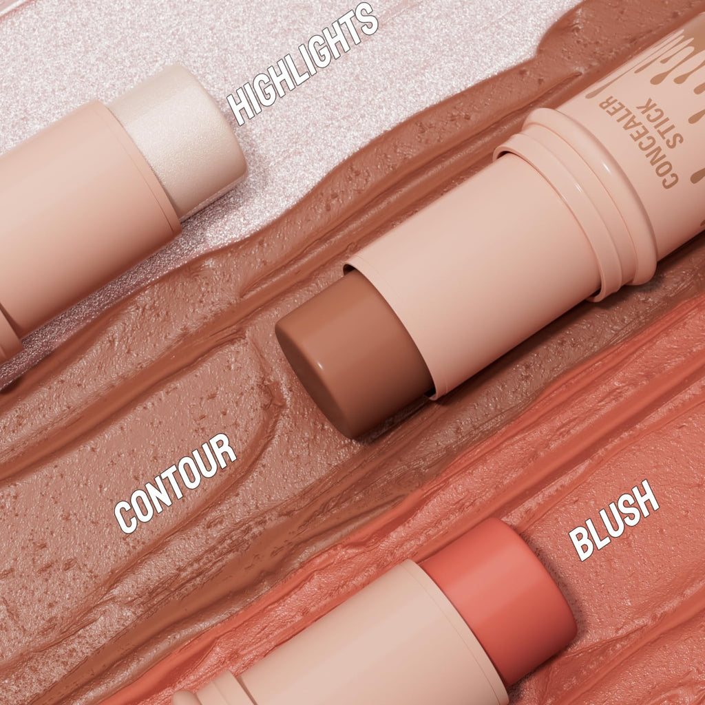 3Pcs Cream Contour Sticks Kit, Highlighter Stick Blush Stick Cream Contour Kit Makeup Set with Brush,Face Brightens & Shades Contour Stick Waterproof for Women - TrustMedUSA