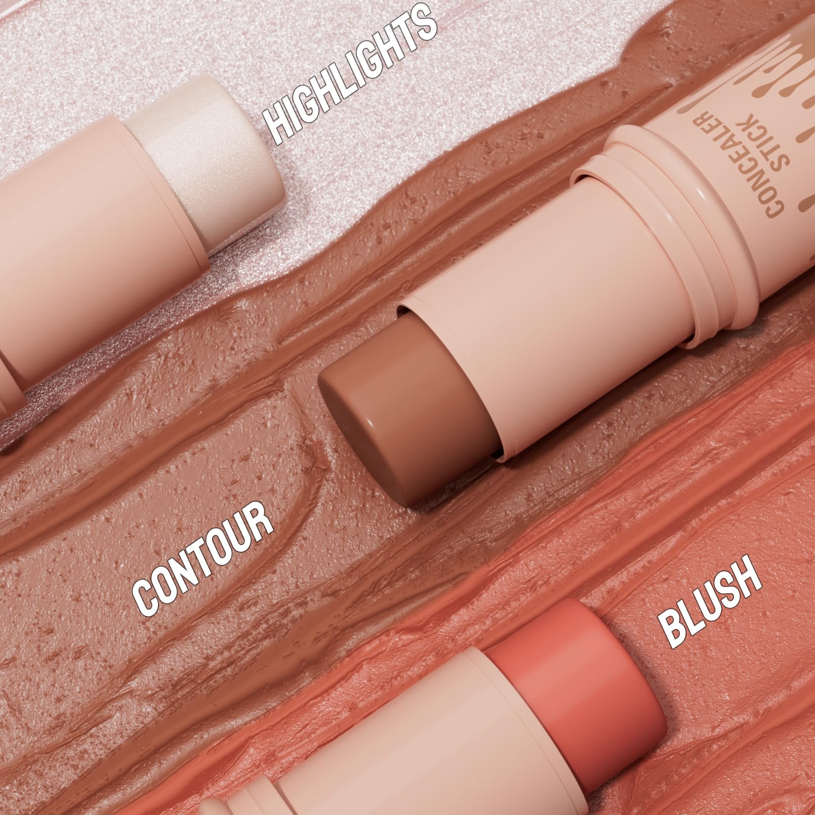 3Pcs Cream Contour Sticks Kit, Highlighter Stick Blush Stick Cream Contour Kit Makeup Set with Brush,Face Brightens & Shades Contour Stick Waterproof for Women - TrustMedUSA