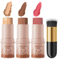 3Pcs Cream Contour Sticks Kit, Highlighter Stick Blush Stick Cream Contour Kit Makeup Set with Brush,Face Brightens & Shades Contour Stick Waterproof for Women - TrustMedUSA