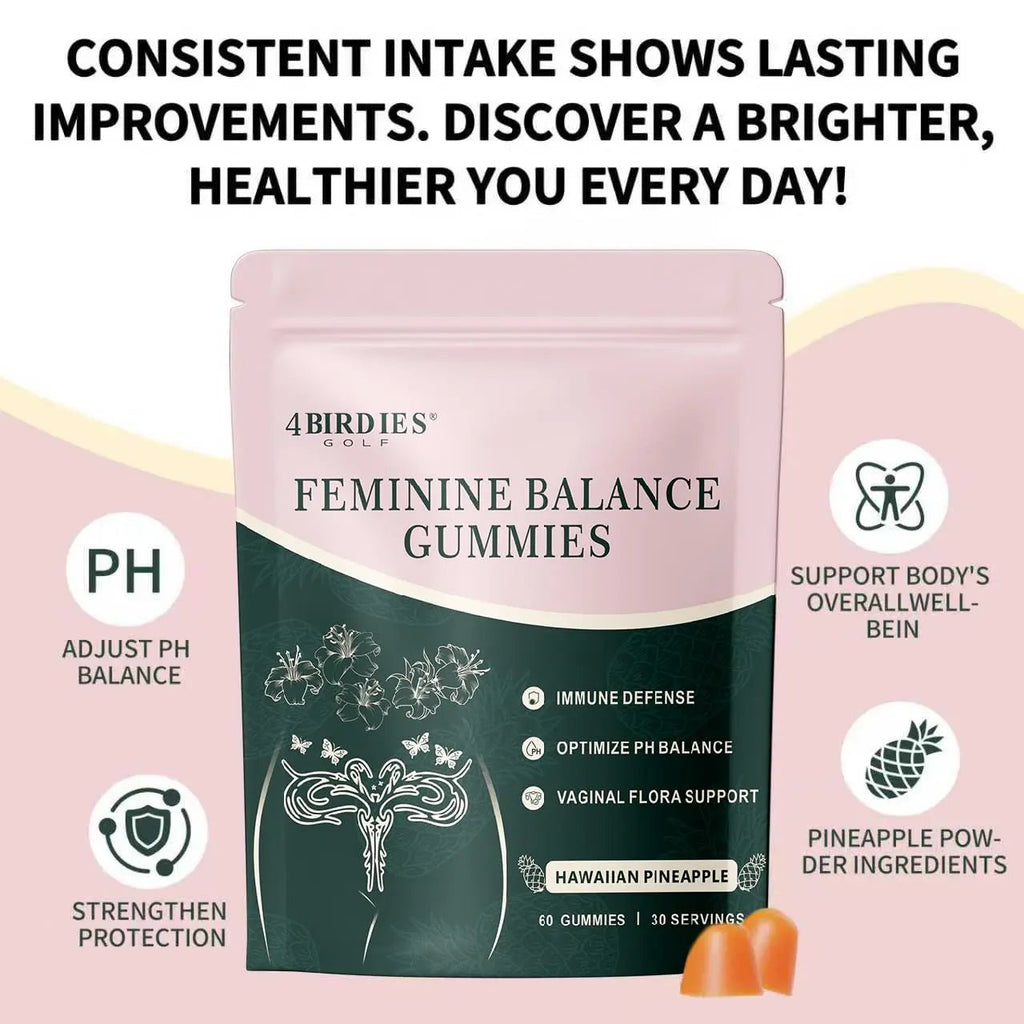 4 BIRDIES GOLF Premium Feminine Balance Gummies for Women's Health, Hawaiian Pineapple Gummies for Women Vaginal Probiotic & pH Balance Support - Vegan - Healthy Odor - Gluten-Free - 60 Count - TrustMedUSA