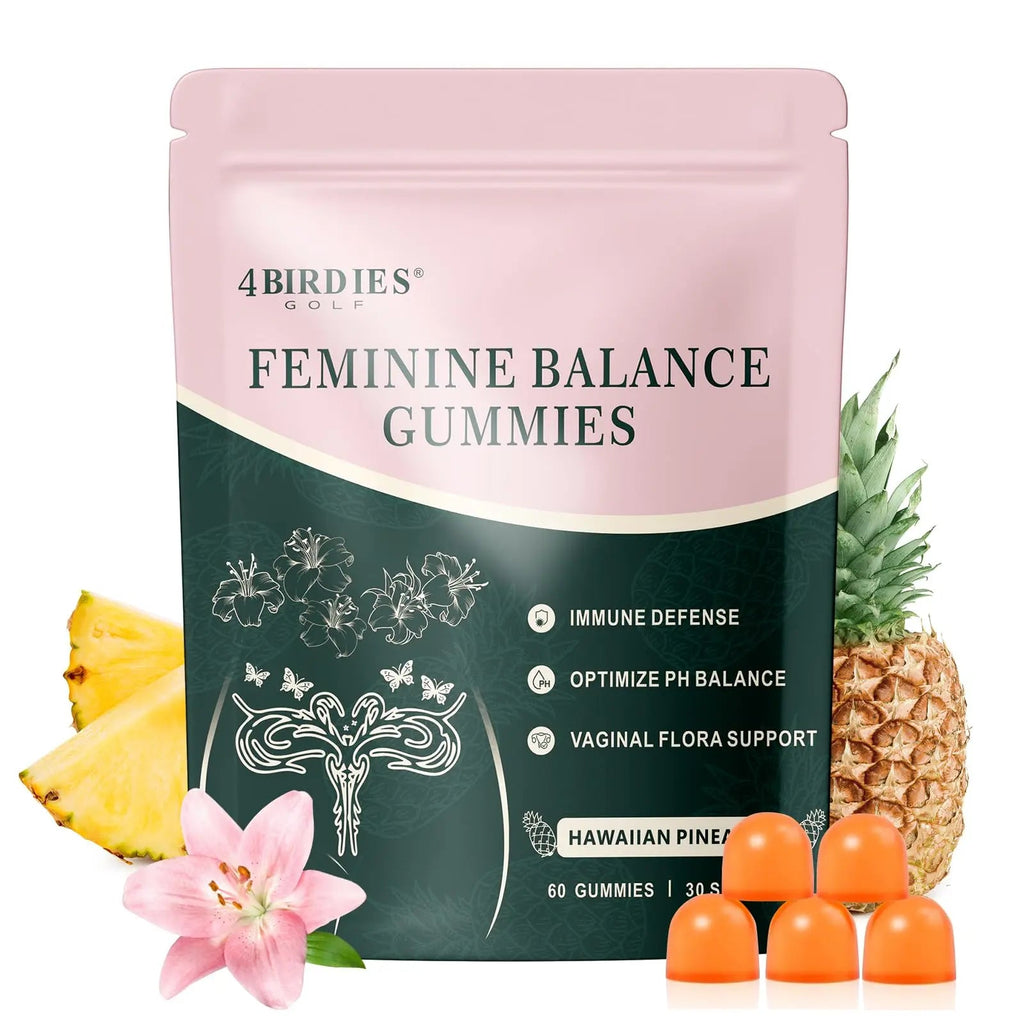 4 BIRDIES GOLF Premium Feminine Balance Gummies for Women's Health, Hawaiian Pineapple Gummies for Women Vaginal Probiotic & pH Balance Support - Vegan - Healthy Odor - Gluten-Free - 60 Count - TrustMedUSA