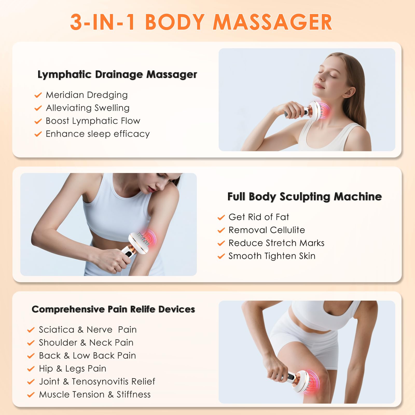 4-in-1 Body Sculpting Machine - Lymphatic Drainage Massager - Anit Cellulite Massage Tool Help Reduce Stretch Marks & Cellulite & Fat, Pain Relife Devices for Body (Belly, Legs, Arms, Butt, Low Back) - Maple Wellness Supplements