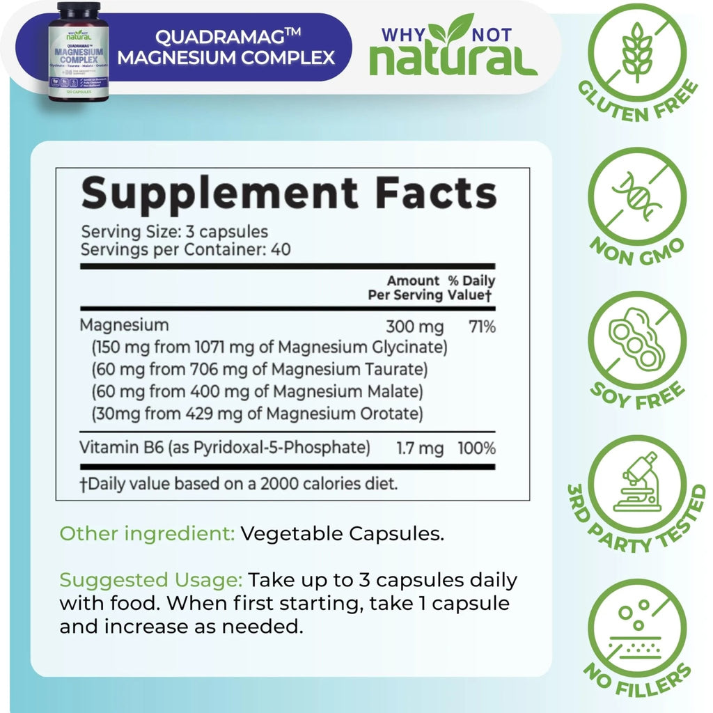 4-in-1 Magnesium Complex Supplement - Glycinate, Taurate, Malate, Orotate Blend - 300 mg per Serving, 120 Capsules - TrustMedUSA