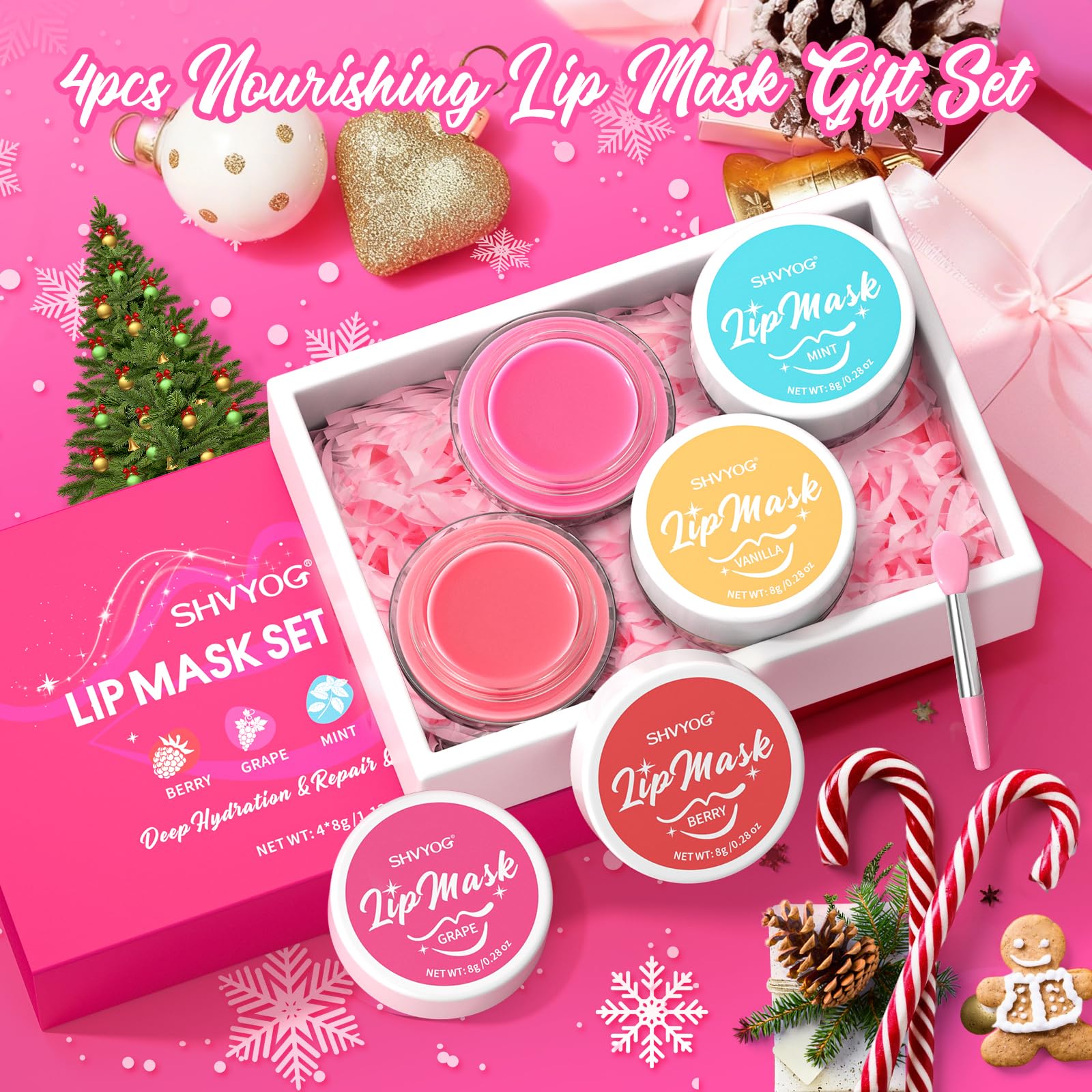 4 Pack Lip Mask Set, Hydrating Lip Mask Overnight - Berry, Grape, Mint, Vanilla Flavors, Lip Sleeping Mask Nourish Lip Balm with Vitamin C & Shea Butter | Dry Lips Care Gift - TrustMedUSA