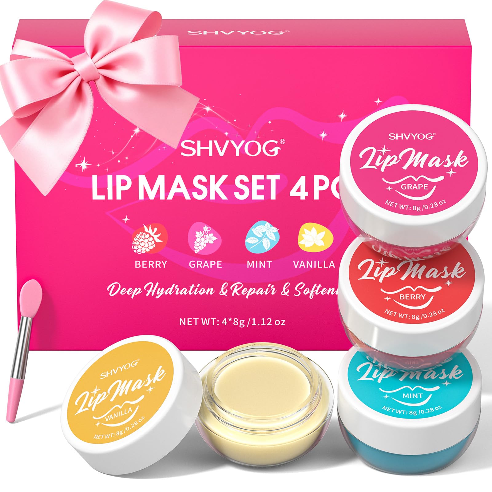 4 Pack Lip Mask Set, Hydrating Lip Mask Overnight - Berry, Grape, Mint, Vanilla Flavors, Lip Sleeping Mask Nourish Lip Balm with Vitamin C & Shea Butter | Dry Lips Care Gift - TrustMedUSA