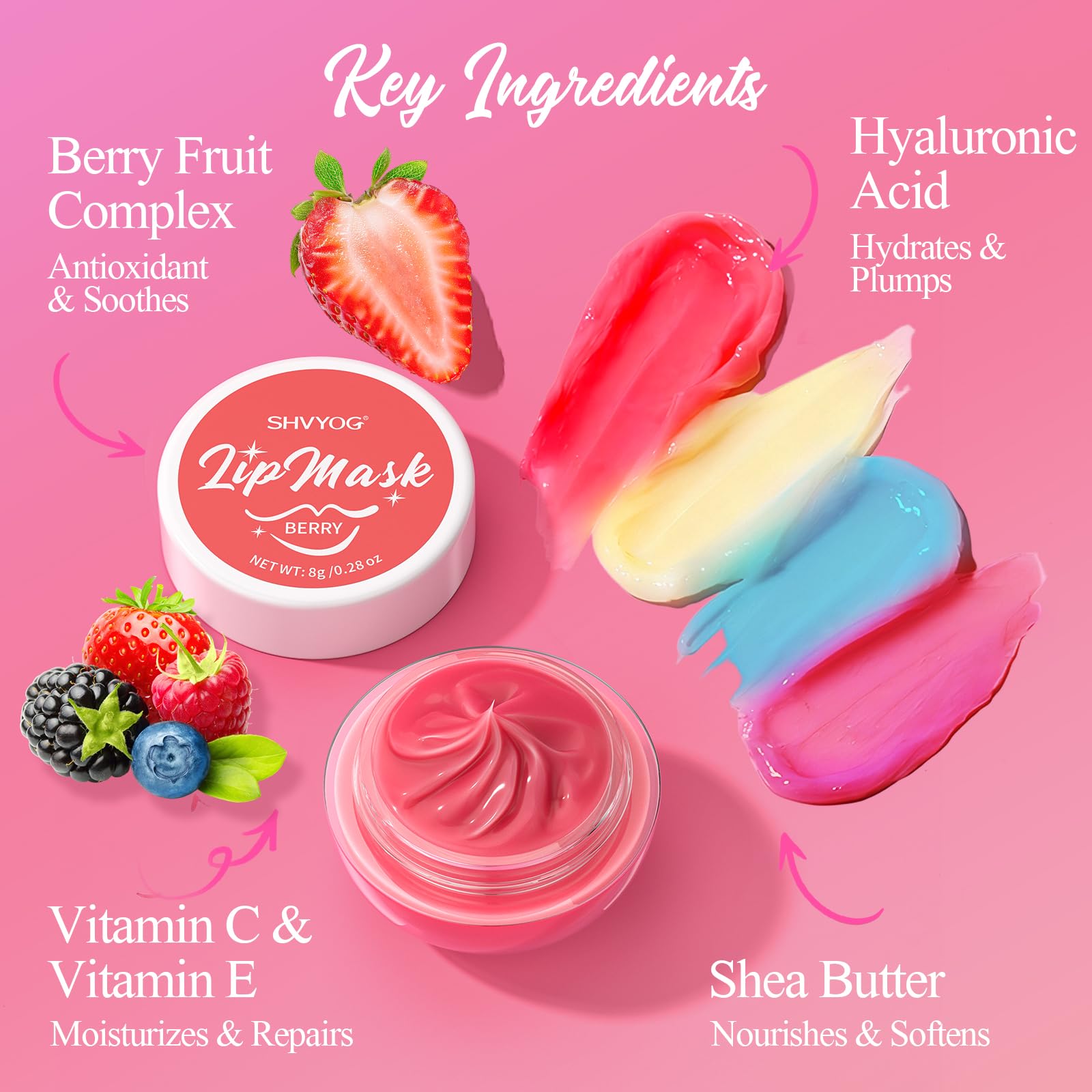 4 Pack Lip Mask Set, Hydrating Lip Mask Overnight - Berry, Grape, Mint, Vanilla Flavors, Lip Sleeping Mask Nourish Lip Balm with Vitamin C & Shea Butter | Dry Lips Care Gift - TrustMedUSA