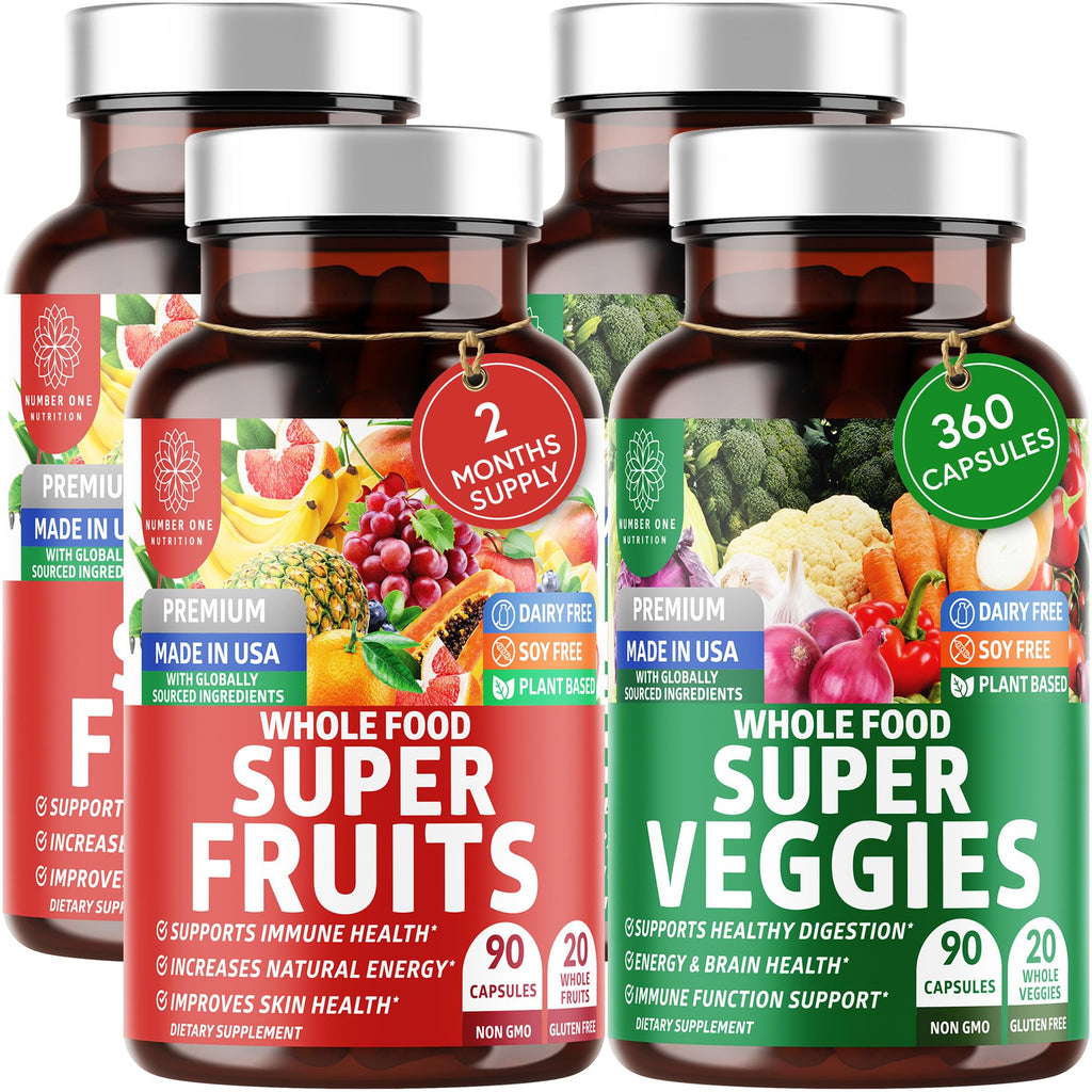 4-Pack N1N Premium Super Fruits & Veggies Supplement, 360 Caps, Whole Food & Natural Superfood for Women, Men & Kids - Packed with Aloe Vera, Vitamins & Minerals, Better Than Multivitamins,100% Vegan - TrustMedUSA