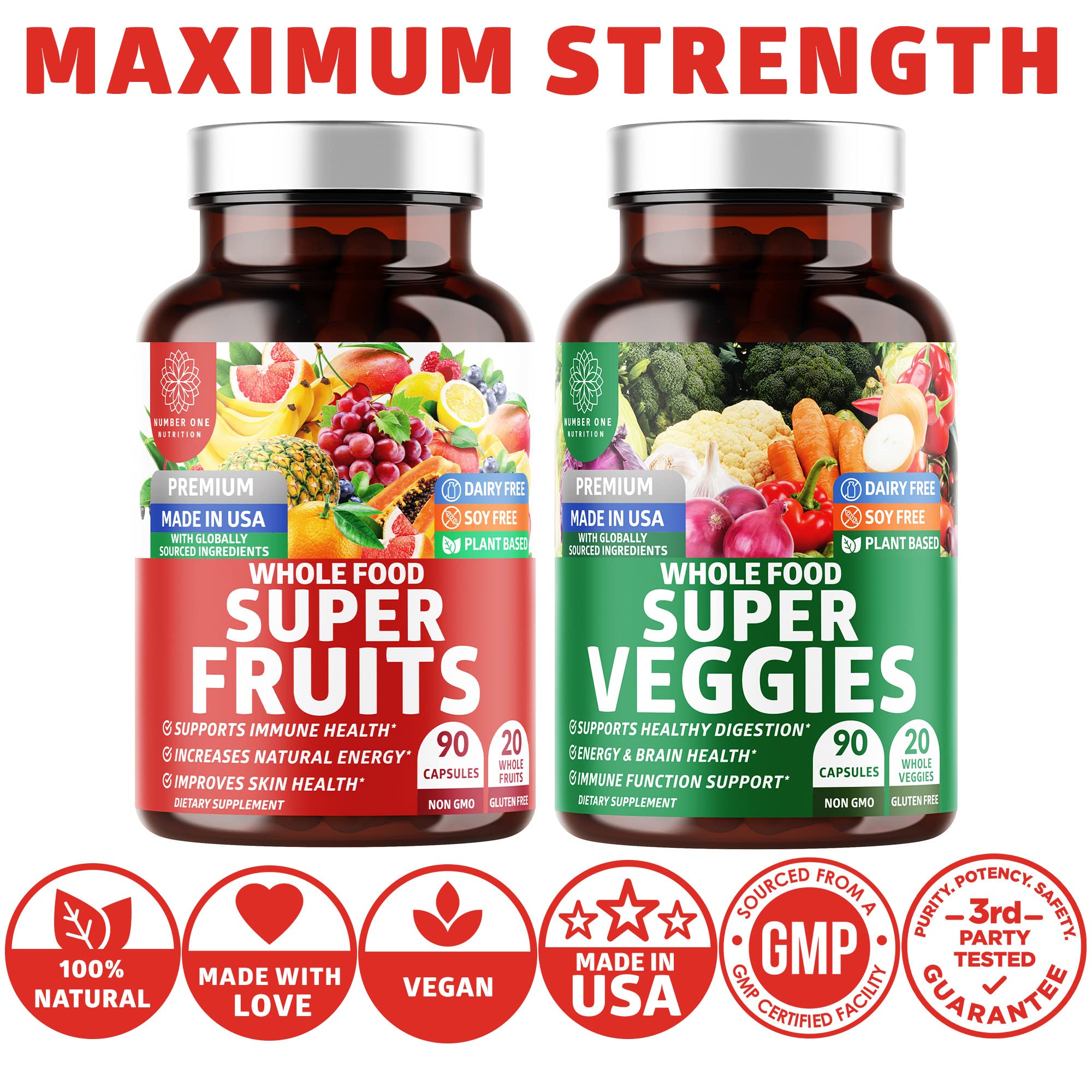 4-Pack N1N Premium Super Fruits & Veggies Supplement, 360 Caps, Whole Food & Natural Superfood for Women, Men & Kids - Packed with Aloe Vera, Vitamins & Minerals, Better Than Multivitamins,100% Vegan - TrustMedUSA
