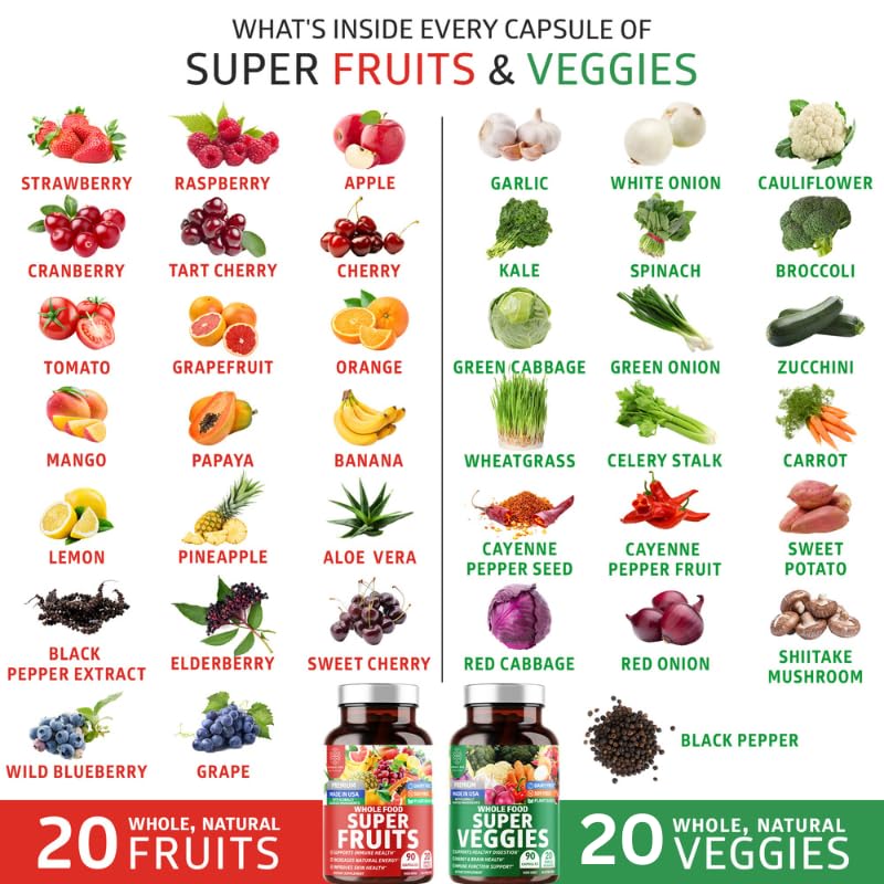 4-Pack N1N Premium Super Fruits & Veggies Supplement, 360 Caps, Whole Food & Natural Superfood for Women, Men & Kids - Packed with Aloe Vera, Vitamins & Minerals, Better Than Multivitamins,100% Vegan - TrustMedUSA