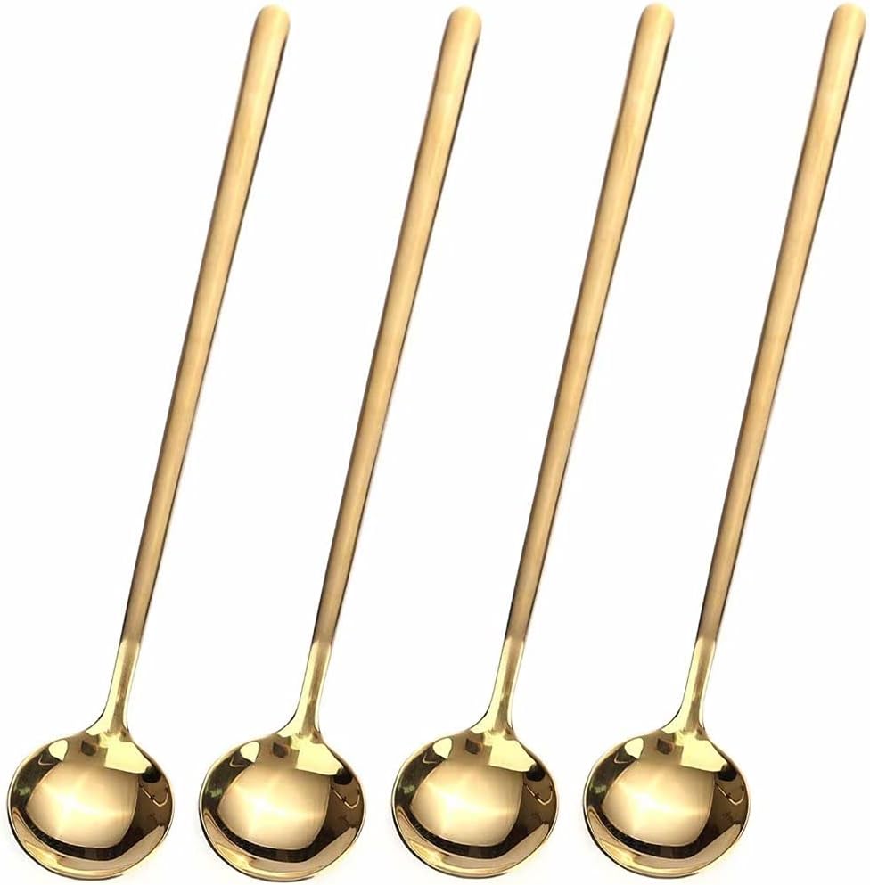 4 PCS 6.7 Inches Coffee/ Tea Spoons Long Handle, Gold, Ice Tea, Espresso Stainless - Maple Wellness Supplements