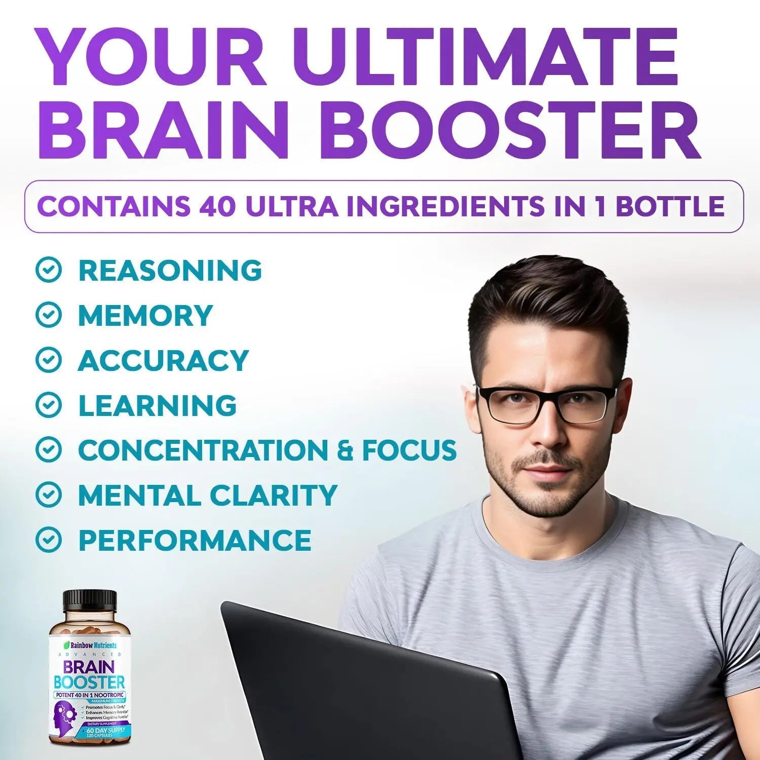 40-in-1 Brain Booster Supplements for Memory, Focus, Clarity, Energy, Performance - TrustMedUSA