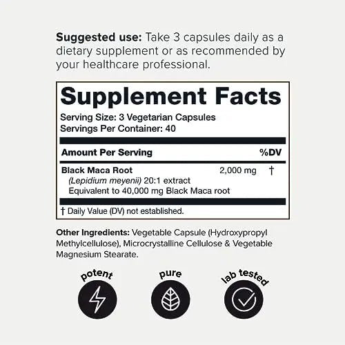 40,000mg Pure Black Maca Root Extract - Ultra Concentrated 20:1 Single Origin Wildcrafted - TrustMedUSA