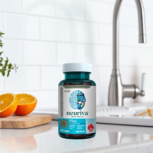 NEURIVA Plus Decaffeinated Nootropic Brain Supplement for Memory, Focus & Concentration & Cognitive Function, Clinically Tested NeuroFactor, Phosphatidylserine, Vitamins B6 B12,50ct Strawberry Gummies NEURIVA Au supplements