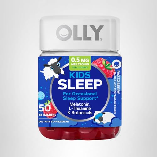 OLLY Kids Sleep Gummies, 0.5mg Melatonin, L Theanine, Chamomile, and Lemon Balm, Raspberry - 70 Count