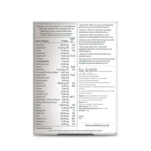 Vitabiotics Wellman 70+ 30 Tabs Vitabiotics Au supplements