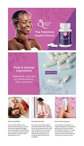 Queen Care - Boric Acid Suppositories, Boric Acid Suppositories for Feminine Care, Safe & All-Natural pH Queen Care Au supplements