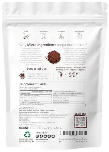Sustainably US Grown, Organic Mega Mushroom 10 in 1 Complex Formula Powder Micro Ingredients Au supplements